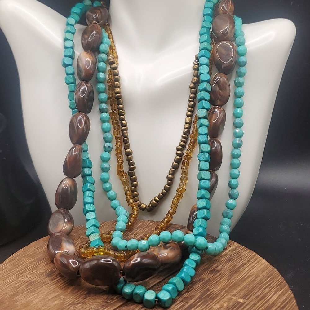 N3035 mixed stone faux turquoise southwestern‎ brunch necklace